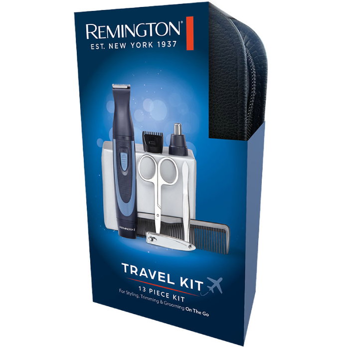 Remington Kit de viaje de 13 piezas con recortadora de nariz y orejas Remington Kit de viaje de 13 piezas con recortadora de nariz y orejas